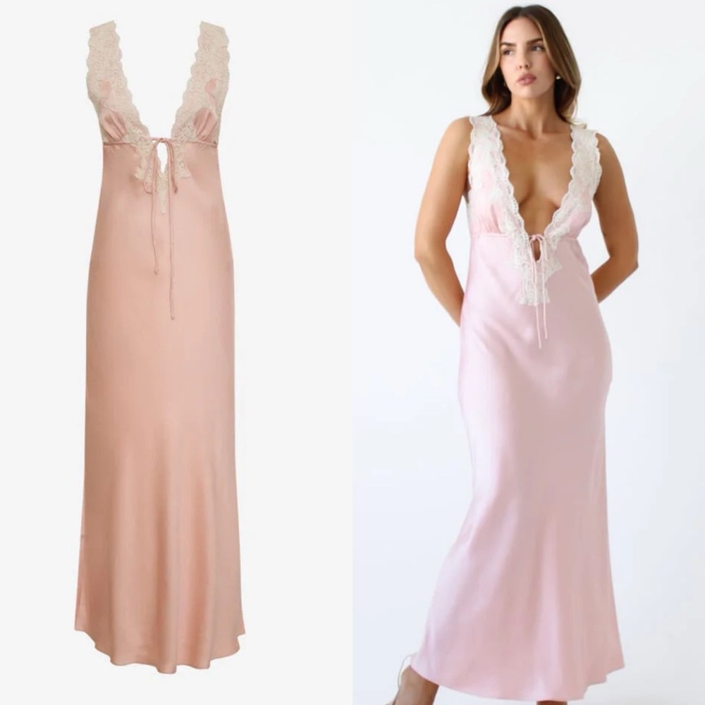 Rumored Baby Pink Lace Trim Venice Maxi Dress NWT large